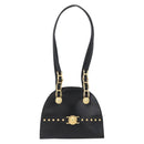 Gianni Versace Sunburst Tote Bag Leather Black Gold Auth am10821A-13