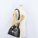 Gianni Versace Sunburst Tote Bag Leather Black Gold Auth am10821A-23
