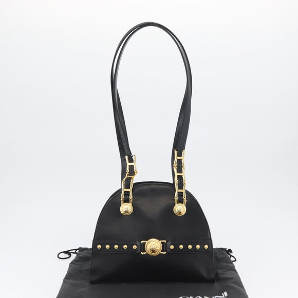 Gianni Versace Sunburst Tote Bag Leather Black Gold Auth am10821A