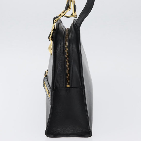 Gianni Versace Sunburst Tote Bag Leather Black Gold Auth am10821A