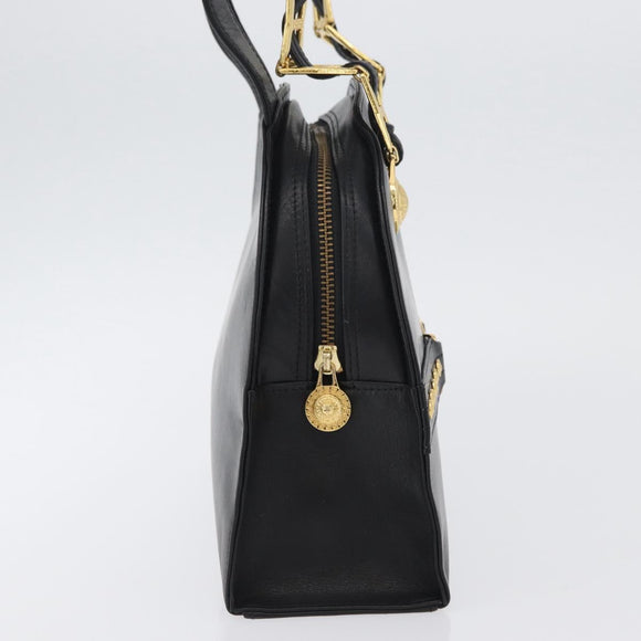 Gianni Versace Sunburst Tote Bag Leather Black Gold Auth am10821A