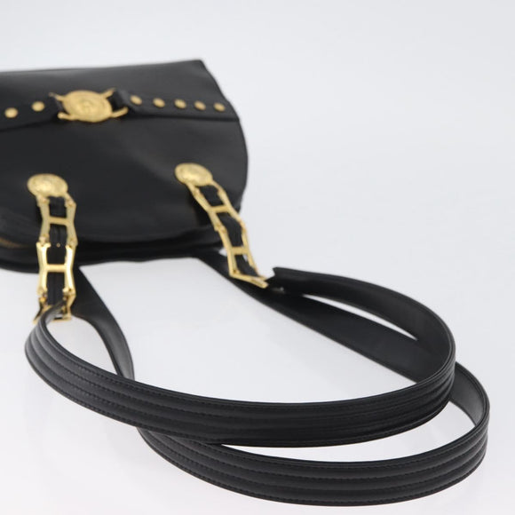 Gianni Versace Sunburst Tote Bag Leather Black Gold Auth am10821A