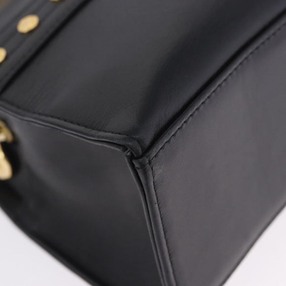 Gianni Versace Sunburst Tote Bag Leather Black Gold Auth am10821A