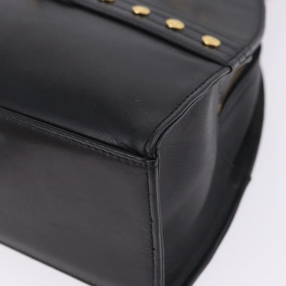 Gianni Versace Sunburst Tote Bag Leather Black Gold Auth am10821A