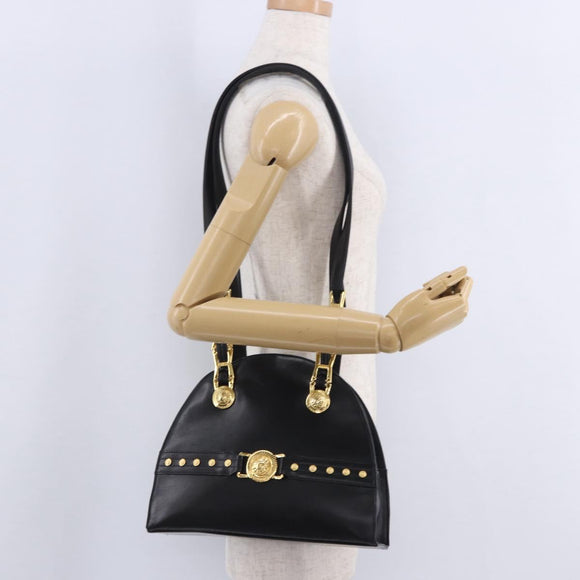 Gianni Versace Sunburst Tote Bag Leather Black Gold Auth am10821A