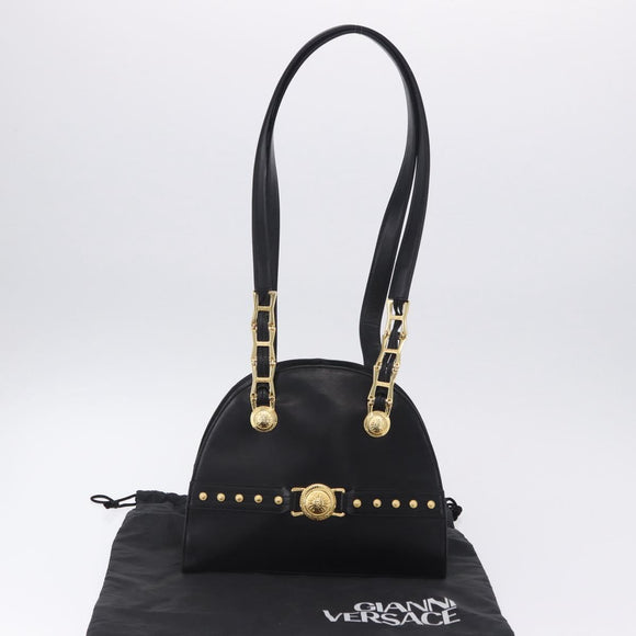 Gianni Versace Sunburst Tote Bag Leather Black Gold Auth am10821A