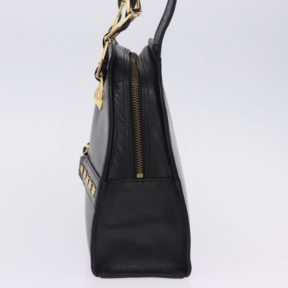Gianni Versace Sunburst Tote Bag Leather Black Gold Auth am10821A
