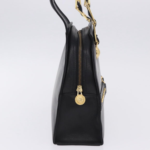Gianni Versace Sunburst Tote Bag Leather Black Gold Auth am10821A
