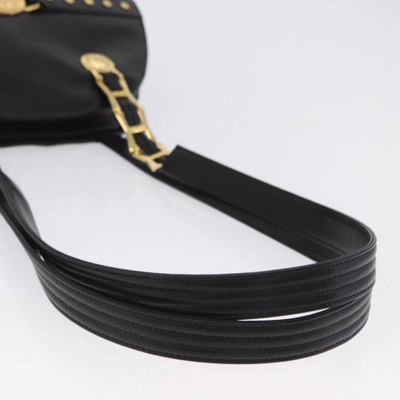 Gianni Versace Sunburst Tote Bag Leather Black Gold Auth am10821A
