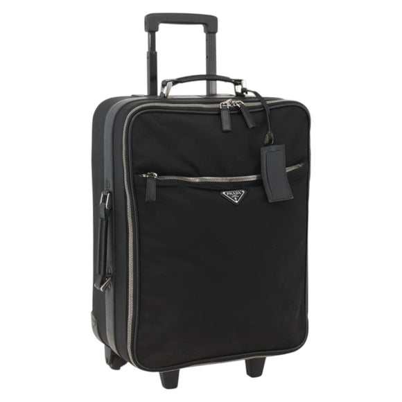 PRADA Draagtas Nylon Zwart Zilver Auth am10829