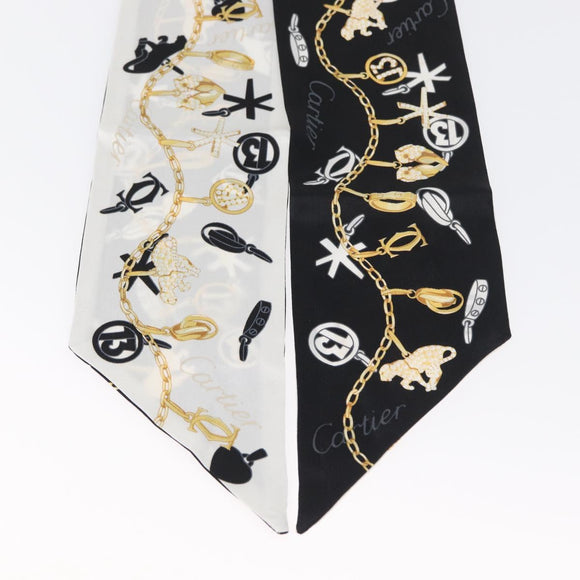 CARTIER Scarf Silk Black White Auth am10831V
