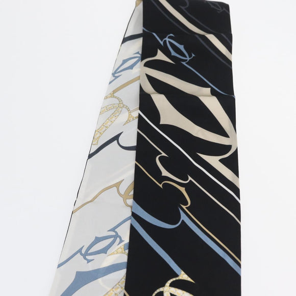 CARTIER Scarf Silk Black White Auth am10832V