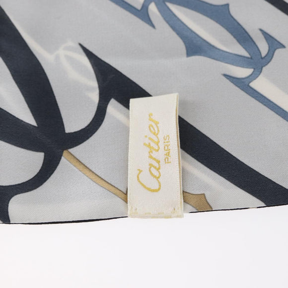 CARTIER Scarf Silk Black White Auth am10832V