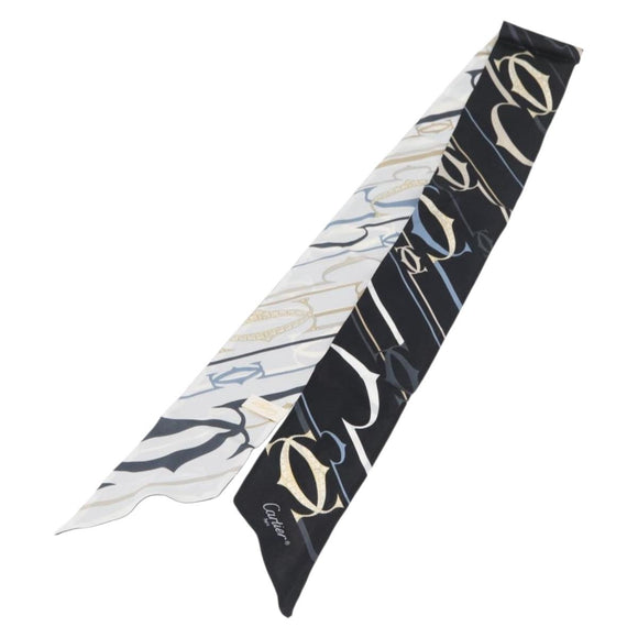 CARTIER Scarf Silk Black White Auth am10832V
