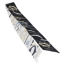 CARTIER Scarf Silk Black White Auth am10832V - 0