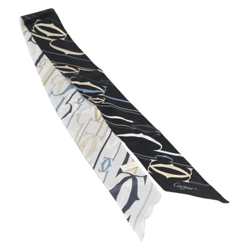 CARTIER Scarf Silk Black White Auth am10832V - 0