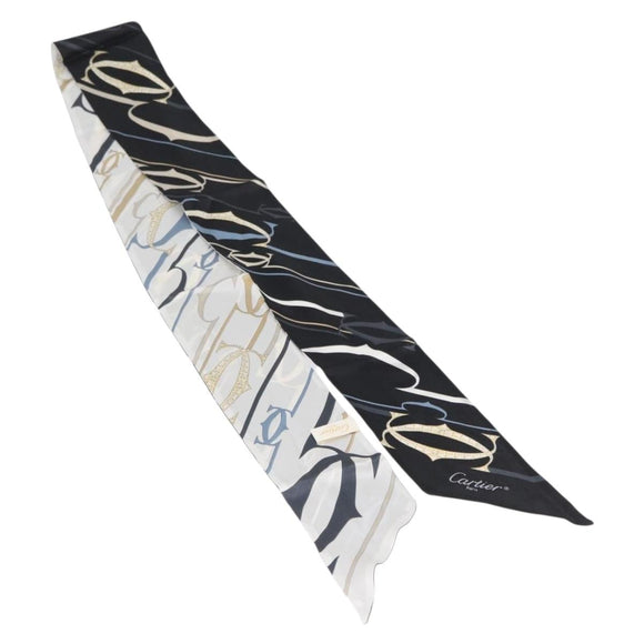 CARTIER Scarf Silk Black White Auth am10832V