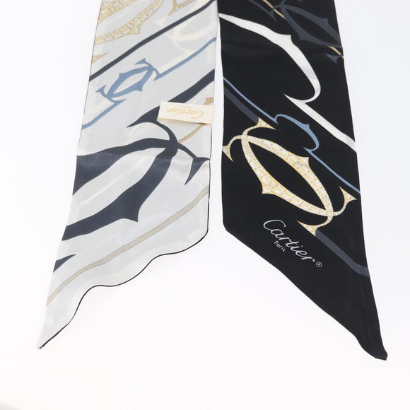 CARTIER Scarf Silk Black White Auth am10832V