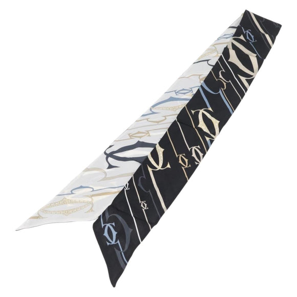 CARTIER Scarf Silk Black White Auth am10832V