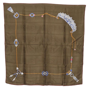 CARTIER Scarf Silk Khaki Auth am10834V