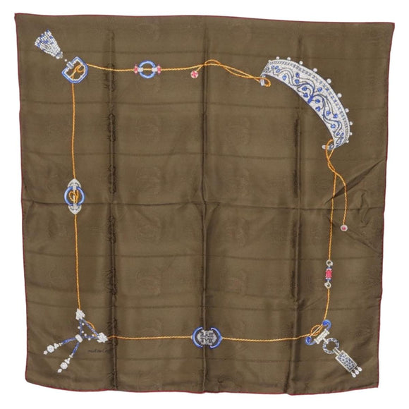 CARTIER Scarf Silk Khaki Auth am10834V