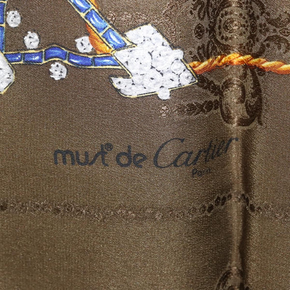 CARTIER Scarf Silk Khaki Auth am10834V