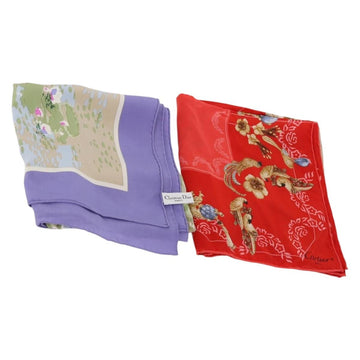 CARTIER Dior Scarf Silk 2 Piece set Red Blue Auth am10835