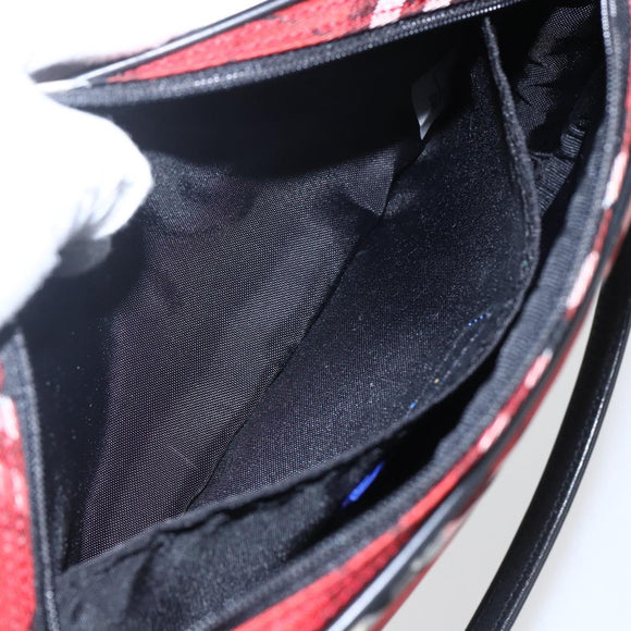 BURBERRY Nova Check Blue Label Accessory Pouch Nylon Red Black Auth am10838V