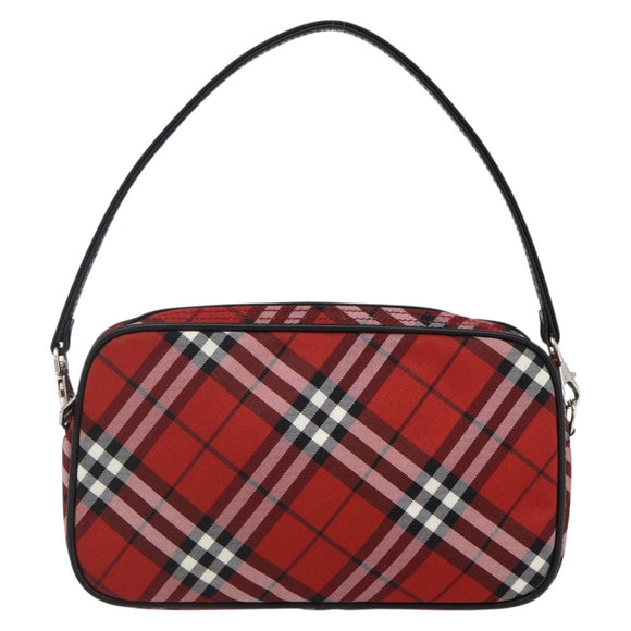 BURBERRY Nova Check Blue Label Accessory Pouch Nylon Red Black Auth am10838V