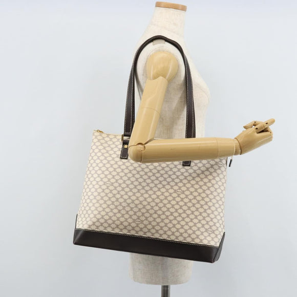 CELINE Macadam Canvas Tote Bag PVC Leather White Gold Auth am10839