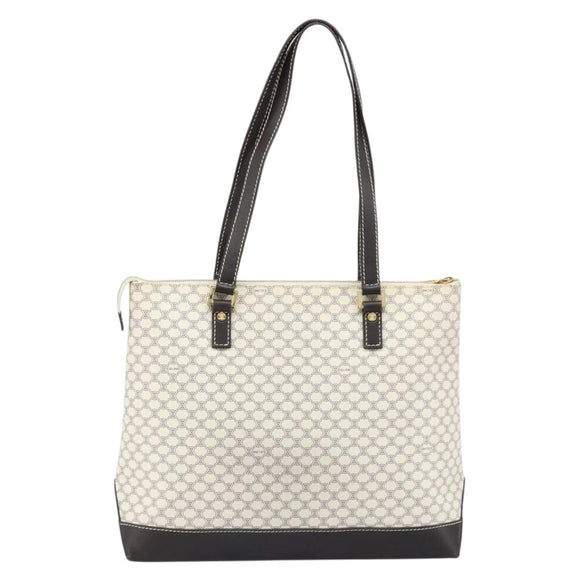 CELINE Macadam Canvas Tote Bag PVC Leather White Gold Auth am10839