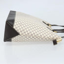 CELINE Macadam Canvas Tote Bag PVC Leather White Gold Auth am10839-3