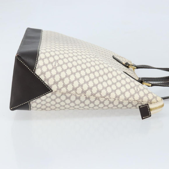 CELINE Macadam Canvas Tote Bag PVC Leather White Gold Auth am10839