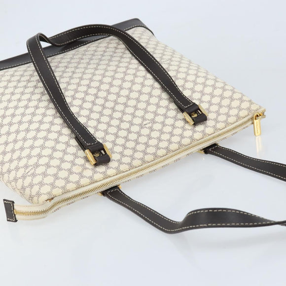 CELINE Macadam Canvas Tote Bag PVC Leather White Gold Auth am10839