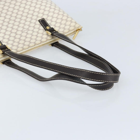 CELINE Macadam Canvas Tote Bag PVC Leather White Gold Auth am10839