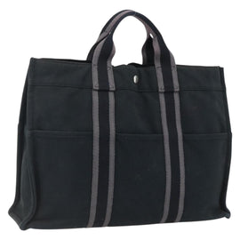 HERMES Fourre Tout MM Hand Bag Canvas Black Silver Auth am10842