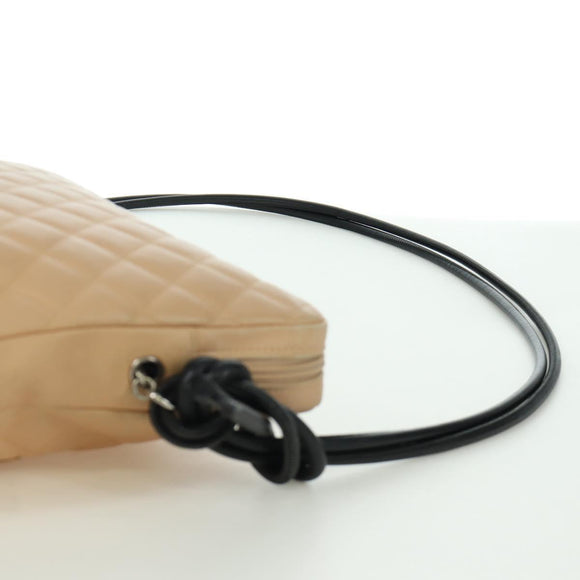 CHANEL Cambon Line Matelasse Shoulder Bag Lamb Skin Beige Black CC Auth am10849V