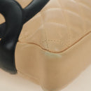 CHANEL Cambon Line Matelasse Shoulder Bag Lamb Skin Beige Black CC Auth am10849V-12