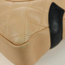 CHANEL Cambon Line Matelasse Shoulder Bag Lamb Skin Beige Black CC Auth am10849V-15