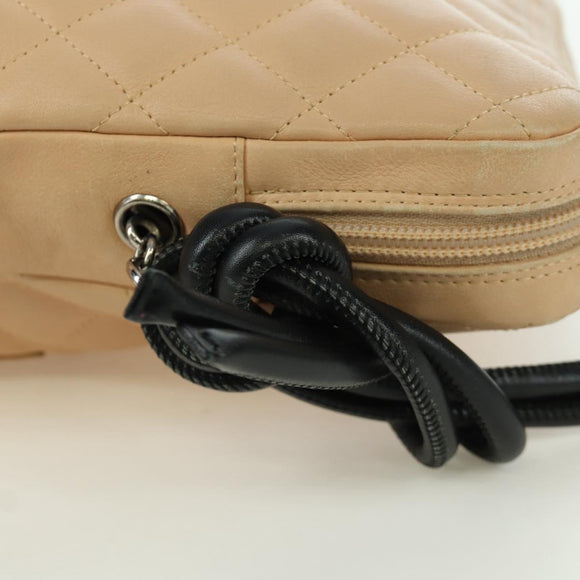 CHANEL Cambon Line Matelasse Shoulder Bag Lamb Skin Beige Black CC Auth am10849V