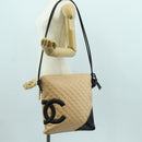 CHANEL Cambon Line Matelasse Shoulder Bag Lamb Skin Beige Black CC Auth am10849V-25