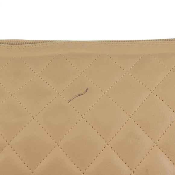 CHANEL Cambon Line Matelasse Shoulder Bag Lamb Skin Beige Black CC Auth am10849V