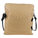 CHANEL Cambon Line Matelasse Shoulder Bag Lamb Skin Beige Black CC Auth am10849V-4