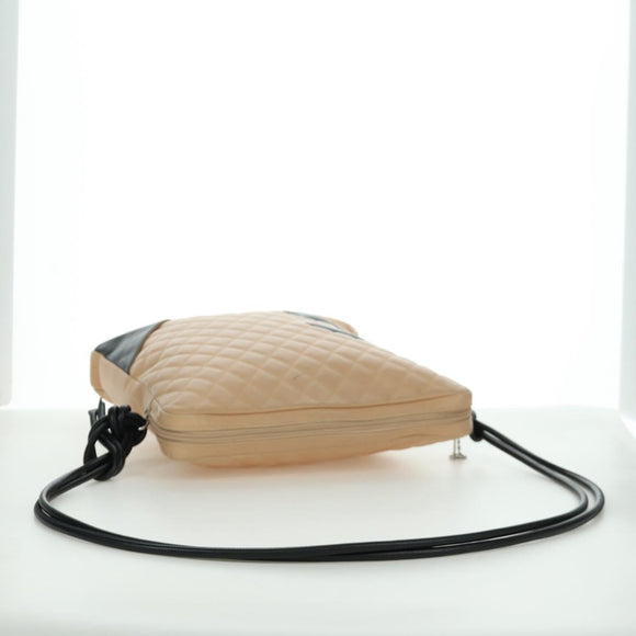 CHANEL Cambon Line Matelasse Shoulder Bag Lamb Skin Beige Black CC Auth am10849V