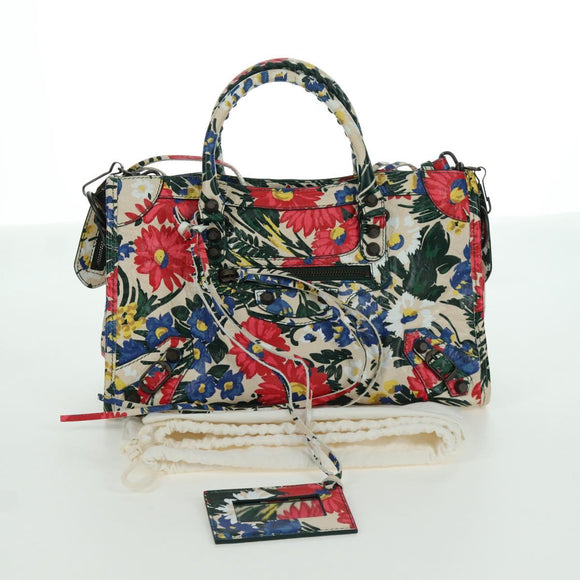 BALENCIAGA Floral The City Bag Leer 2way Veelkleurig 173084 Auth am10850SAV