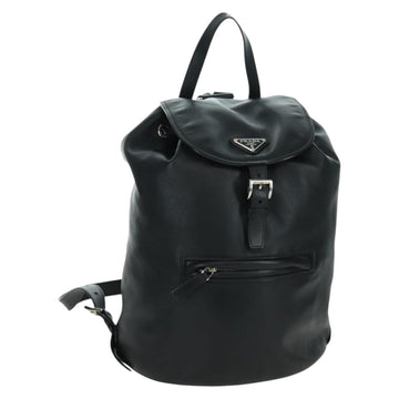 PRADA Backpack Leather Black Gold Auth am10852SAV