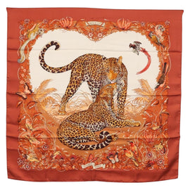 HERMES Carre 90 Scarf ""JUNGLE LOVE"" Silk Orange Auth am10854V