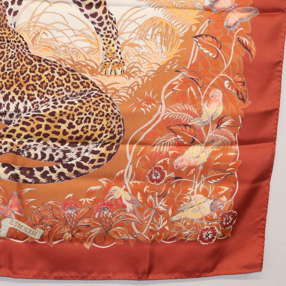 HERMES Carre 90 Scarf ""JUNGLE LOVE"" Silk Orange Auth am10854V