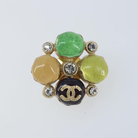 CHANEL CC Gripoix Stone Brooch metal Multicolor Gold CC Auth am10855V