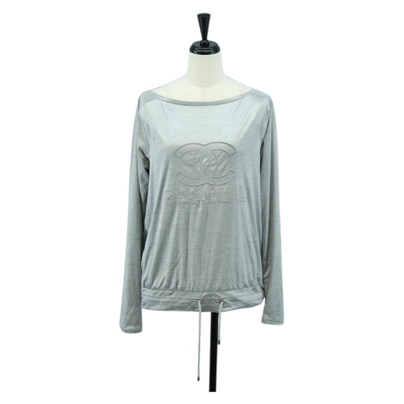 CHANEL CC Tops Rayon Size 36 Silver CC Auth am10856V